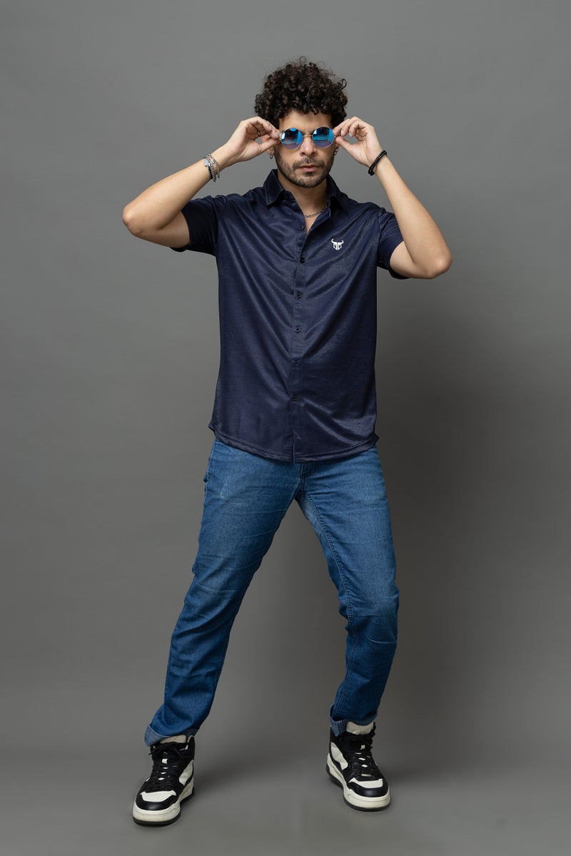 Go Devil Dark Blue Casual Wear Shirt for Men - Image 4